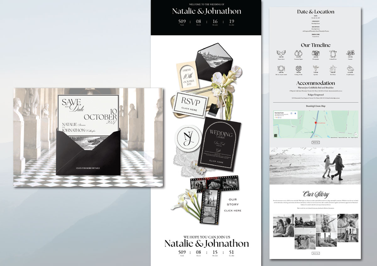 Custom Wedding Website made for you in Modern Editorial
